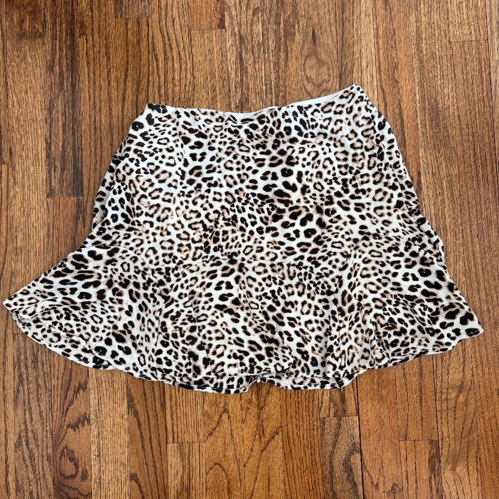 Francesca's Mi Ami Skirt Womens Leopard Print Pull On Swing Skater Flowy M
